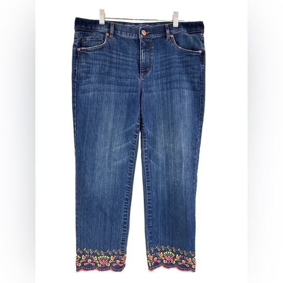Ann Taylor Loft Embroidered Floral Cropped Denim Blue Jeans, Women's Size 10 - Picture 4 of 9